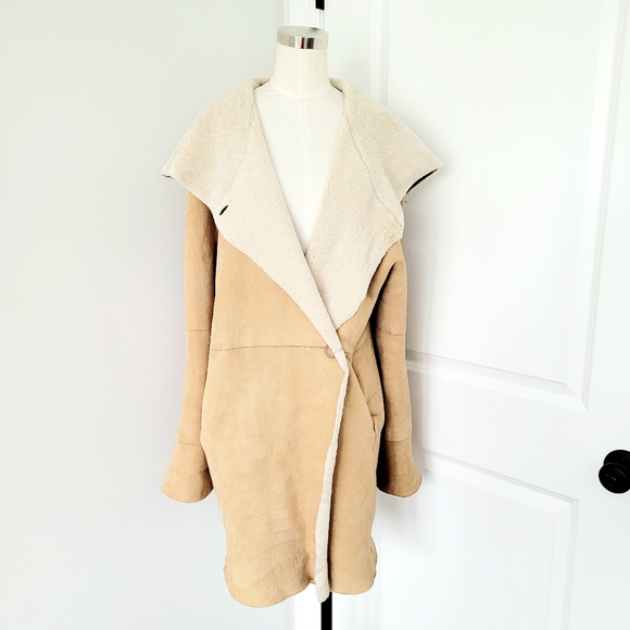 Vintage Sawyer of Napa Camel Hooded Shearling Fur Coat RARE Luxury Travel Winter - Picture 5 of 9